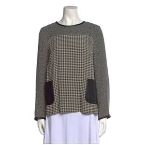 MAX MARA Mixed Print Houndstooth Top Leather Pockets Size 12 Weekend L